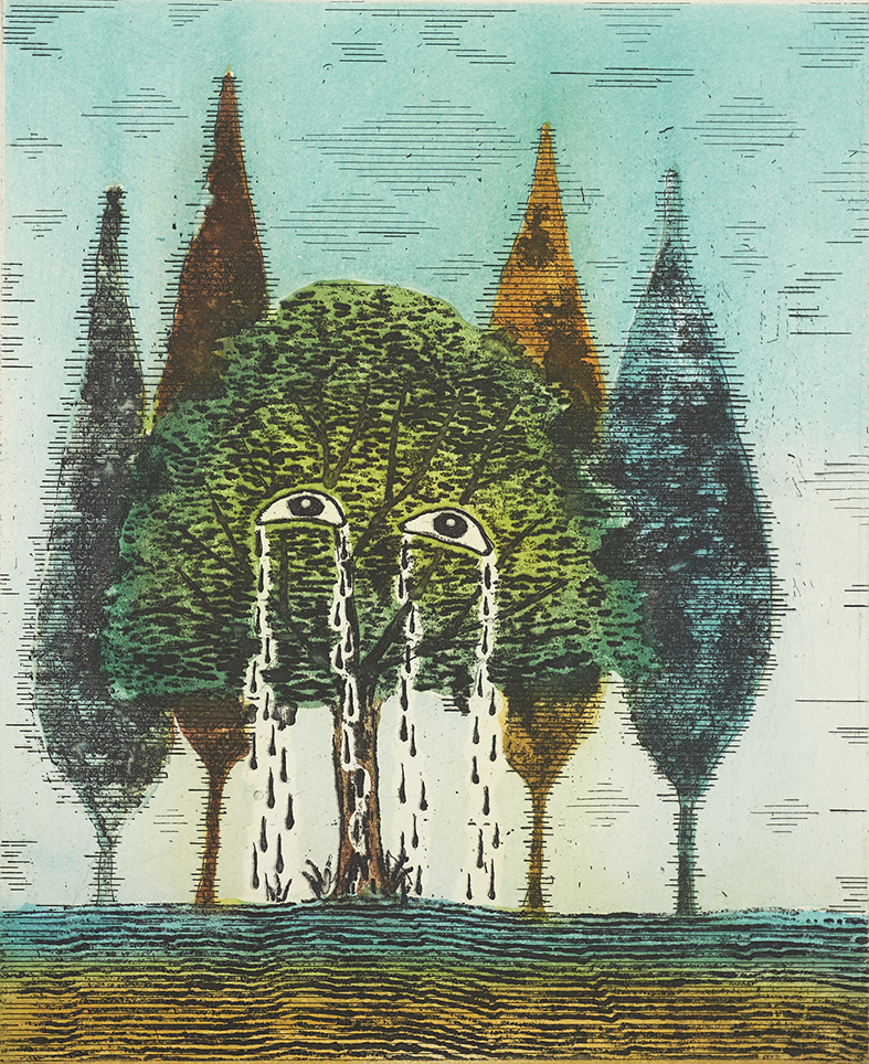 The Talking Trees Of England: The Tears Of Lament, Four plate colour etching on 300gm Hahnemuhle paper, 33 x 28 cm, Edition: 40, 2018